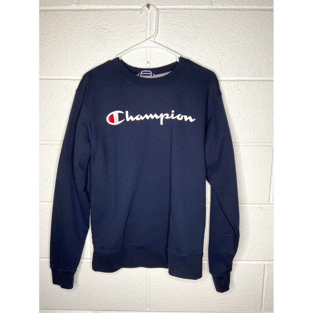 < Men’s Champion Navy Blue Logo Sweatshirt > - Picture 2 of 4